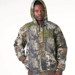 Veste de chasse d'hiver pour homme, style bomber rembourré uni avec col montant, logo frontal, coupe-vent, poignets côtelés, en gros - Product Image 5