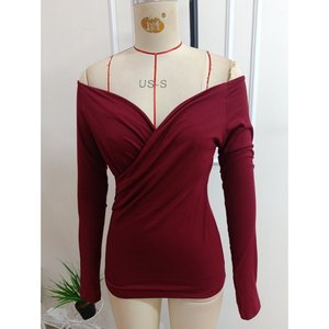 Women'<b>s</b> Long-Sleeved Wrap-Around Viscose <b>Blouse</b>, 37661 - Burgundy - Product Image 4