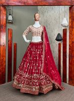 Collection exclusive de vêtements de créateurs : Lehenga Choli en soie Georgette avec broderie de sequins, tenue de mariage traditionnelle indienne, Dupatta