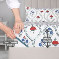 Bloc à main de qualité supérieure imprimé 100% coton 200TC 3 pièces Jaipuri Floral doux élastique drap-housse ensemble 78x80x12 pouces hôtel maison