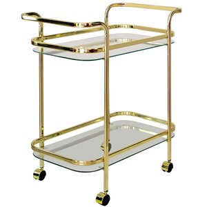 Carrito de servicio de metal dorado con cuatro ruedas, mesa de comedor móvil de hierro + vidrio para uso en el gimnasio del restaurante del hotel en casa - Product Image 4