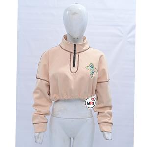 Sudadera lisa de manga larga y cuello redondo con logotipo personalizado bordado algodón polar tejido sudadera holgada para mujer - Product Image 1
