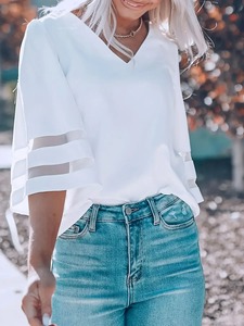 Camiseta informal de manga corta con cuello redondo de algodón de ajuste relajado para mujer, camiseta simple de color sólido a la moda de verano suave transpirable - Product Image 6