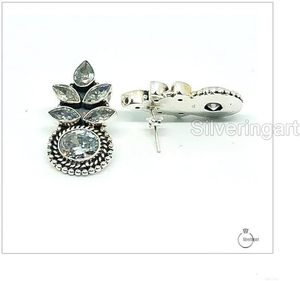 Boucles d'oreilles clous pour femmes, zircon cubique naturel, cadeau d'anniversaire, Noël, bijoux faits à la main, argent sterling 925 - Product Image 2