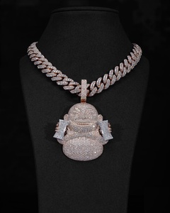 Pendentif en diamant Moissanite VVS breloque bouddha riant en argent sterling 925 avec finition dorée bijoux hip hop glacés glamour - Product Image 4