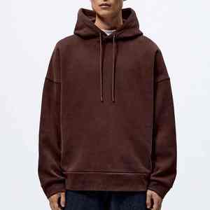 Sudaderas con capucha de gran tamaño con estampado de algodón 100% personalizado para hombre, Sudadera con capucha marrón en blanco con logotipo personalizado y hombros caídos para hombre - Product Image 5