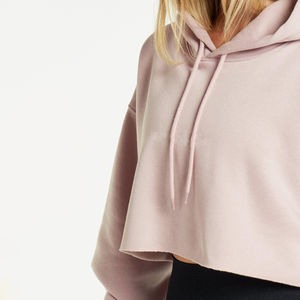 Haute qualité respirant femmes court à capuche avant Logo imprimé OEM coton matériel sweats à capuche manches longues printemps - Product Image 4