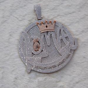 Colgante de diamante de moissanita de corte redondo helado, colgante personalizado de estilo Hip Hop, regalo de aniversario para hombres, Plata de Ley 925 - Product Image 4