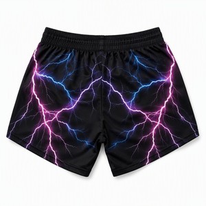 Pantalones Cortos Deportivos Sublimados Personalizados con Estampado de Rayo Neón Negro, 100% Poliéster, Ropa Deportiva Urbana OEM - Product Image 3