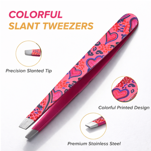 Pince à épiler professionnelle de qualité supérieure en acier inoxydable, imprimée colorée, à pointe inclinée, durable, légère et de précision pour les poils. - Product Image 3