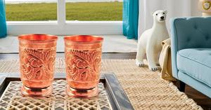 Tasse en verre en métal de cuivre pur faite à la main pour l'eau potable Inde Ayurveda koi - Product Image 5