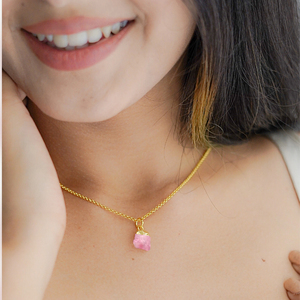 Collar con colgante de ópalo Rosa Natural, colgante galvanizado de oro de 8-10mm, Gargantilla de plata 925 chapada en oro, joyería de piedra de nacimiento - Product Image 6