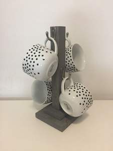 Walnut Wood Mug Tree Stand Kitchen Countertop Coffee Tea Cup Holder <b>Storage</b> Rack <b>Tabletop</b> Hanging Organizer Displaying Accessory - Product Image 6