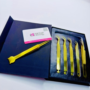 Pince à cils GETUP BROSONS IMPEX de haute qualité, courbe/droite, en acier inoxydable doré, couleurs plasma, pointe lisse, poignée diamant - Product Image 4