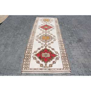 Turkish Rug, <b>Runner</b> 4.3x11.1 ft Vintage Rug, Brown <b>Red</b> Camouflage Wool Rug - Product Image 1
