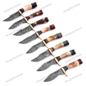 Cuchillo Skinner de acero de Damasco de 8 pulgadas de alta calidad, punto de caída de espiga completa, mango de madera OEM personalizable, diseño de ciervo, ciervo - Product Image 3