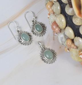 Cadeau pour l'amour Pendentif Aqua Calcedony Gemstone 925 Sterling Silver Fine Pendant Earrings Set Wedding Pendant with Stamp Jewelry - Product Image 4