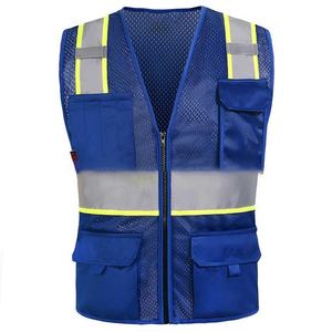 Gilet de sécurité personnalisé haute visibilité avec fermeture éclair et poches multiples tissu doux respirant imperméable-équipement réfléchissant vente en gros - Product Image 2
