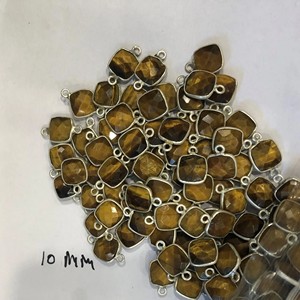 Conector de bisel de plata con cojín de piedras preciosas de ojo de tigre de 10mm para fabricación de joyas a precio de fábrica mayorista de oferta de proveedor en línea - Product Image 1