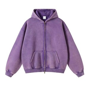 Sudadera con Capucha Personalizada de Lujo, Estilo Urbano, Felpa, Lisa, Vintage, Holgada, Lavada al Ácido, Decolorada por el Sol, Desgastada, con Cierre - Product Image 4