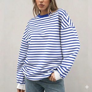 Women Striped Eco-Friendly Winter Sweatshirt 2025 Long Sleeve <b>Batwing</b> Sleeve Round Neck Casual Loose <b>Tops</b> - Product Image 2