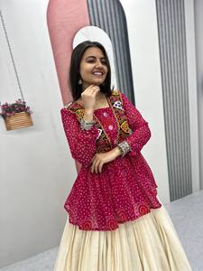 LANZANDO NUEVO ESTAMPADO FESTIVE WEAR LEHENGA CHOLI FABRIC BANDHEJ CON GAMTHI & REAL MIRROR WORK - Product Image 5
