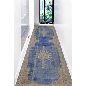 Alfombra Turca Azul Marino: Alfombra Oushak de Estilo Vintage, Alfombra Estampada, Alfombra de Chenilla - Product Image 4