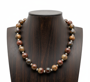 Bracelet-collier unisexe Rudra Gems en argent tibétain de 18 pouces avec fermoir à perles, cristal de jaspe naturel, géométrique, plaqué or, tendance - Product Image 5