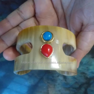 Wholesale Ox Horn Cuff <b>Bracelet</b> with <b>Rainbow</b> Pearls & Beads Unique Statement Jewelry for Ladies Cuff Bangles by FWE - Product Image 1