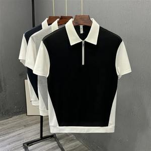 Polo de moda con media cremallera para hombre, camiseta informal de manga corta con bloque de Color, camiseta de verano de estilo ligero a la moda para hombre - Product Image 3