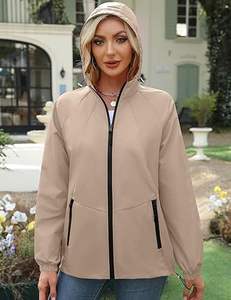 Women's <b>Hooded</b> Waterproof Lightweight Windbreaker Jacket Packable Zipper <b>Raincoat</b> - Product Image 3