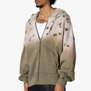 Sweat à capuche homme streetwear oversize épais déchiré, logo personnalisé, effet soleil délavé, vieilli, vintage, zippé, délavé à l'acide, automne, ODM - Product Image 4