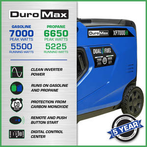 Générateur onduleur portable bi-carburant DuroMax XP7000iH 7 000 W - Silencieux, faible THD - Product Image 4
