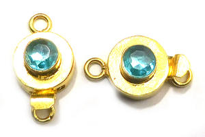 Topacio azul Piedra preciosa 1 hebra 2 hebras y 3 hebras Cierre de caja redonda 18K chapado en oro 21X12X8MM Cierre de fabricación de joyas B751 - Product Image 4