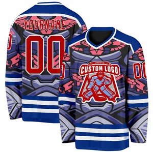 Jersey de Hockey sobre Hielo Unisex para Equipos Adultos - Nombre y Números del Equipo Personalizados, Impresión por Transferencia de Calor, Antibacteriano, Secado Rápido, 100% Poliéster - Product Image 6