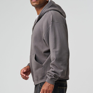 Sweat-shirts à capuche décontractés surdimensionnés en molleton français 100% coton de haute qualité, tendance, personnalisés pour hommes, épais, GSM lourd, fermeture éclair, uni, printemps - Product Image 4