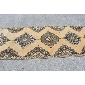 Alfombra de lana turca Vintage 37x11.9ft clásica Beige marrón Patchwork alfombra hecha a mano rectángulo látex respaldo para adolescentes 4m felpa - Product Image 4