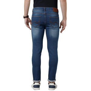 กางเกงยีนส์ผู้ชายทรงสลิมฟิตแฟชั่นลำลองผ้าเดนิมคุณภาพสูงผ้าสแปนเด็กซ์/ ผ้าฝ้ายสีน้ำเงินเข้ม - Product Image 3