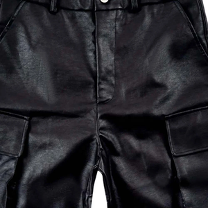 Mens Quilted <b>PU</b> Leather <b>Shorts</b> Button-Waist Mid Length Fashion Casual-Bottoms High Quality Customized Logo Printed Men's - Product Image 3