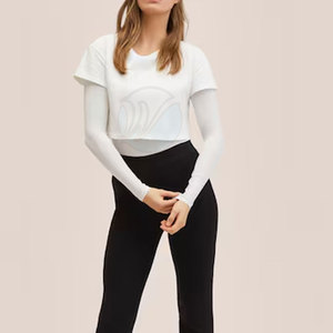 T-shirt double couche décontracté pour femmes, confortable, facile à porter, été, motif solide, logo avant, quantité minimale de commande bas, teint uni - Product Image 2