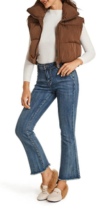 Chaqueta acolchada de invierno para mujer, Chaleco Corto con cuello levantado, sin mangas, con cremallera, prendas de vestir exteriores ligeras, chalecos recortados transpirables - Product Image 4