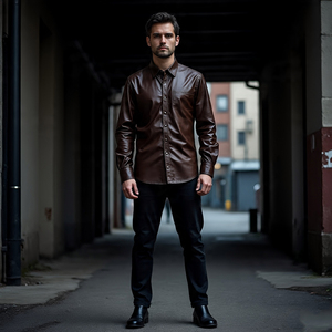 Plain Genuine <b>Leather</b> Shirts <b>Men</b> Turn Down Collar Button Down Cow <b>Leather</b> Shirts Boys High Streetwear Plain <b>Leather</b> Shirt <b>Men's</b> - Product Image 2