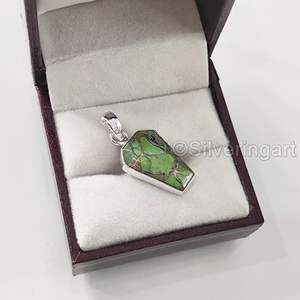 Colgante de Plata de Ley 925 con Turquesa Verde Natural, Piedra de Nacimiento de Diciembre, Joyería Hecha a Mano para Mujer - Product Image 6