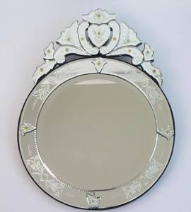 Vintage Round Ornate Venetian Murano <b>Mirror</b>, Beveled <b>Wall</b> <b>Mirror</b> Carved Floral Design, <b>Wall</b> <b>Hanging</b> - Product Image 1