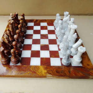 Jeu d'échecs de 12 pouces, artisanat en onyx vert de 16 pouces, jeux d'échecs en marbre blanc et noir de 15 pouces avec boîte en velours - Product Image 1