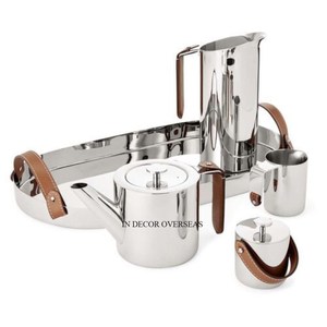 Hot Selling Stainless Steel <b>Silver</b> Shiny Polished Fancy Pitcher Wine Bucket <b>Tea</b> Kettle & Mug Barware Accessories <b>Set</b> With Tray - Product Image 1