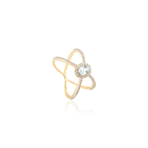 Joyería fina al por mayor para mujer, Topacio Azul y Diamante, anillo entrecruzado de oro amarillo auténtico de 14 quilates, joyería única para bodas en forma de X - Product Image 3
