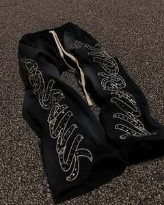 Pantalons en tissu polaire polyester/coton pour hommes, taille mi-haute élastique, ornés de pierres précieuses, style streetwear de haute qualité, pour l'hiver, vente en gros personnalisée - Product Image 1