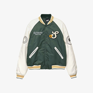 Veste de baseball à boutons pour homme, couleur verte, veste universitaire, vestes de baseball, broderies, mots, patchs - Product Image 1