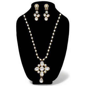 Kriaa 1106405B Fine Jewelry <b>Set</b> 24K & 18K <b>Gold</b> Plated White Glass Stone Necklace Main Material Copper - Product Image 1